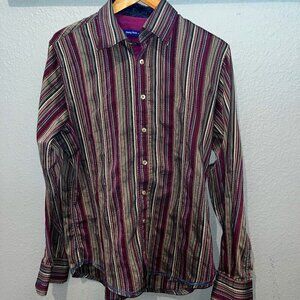 GEORG ROTH Los Angeles Fuchsia Striped Men's Shirt Contrast Collar & Cuffs Sz M